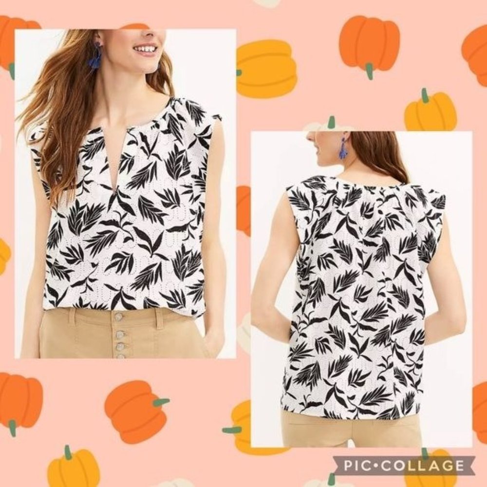 Women LOFT Palm Flutter Sleeve Shell S